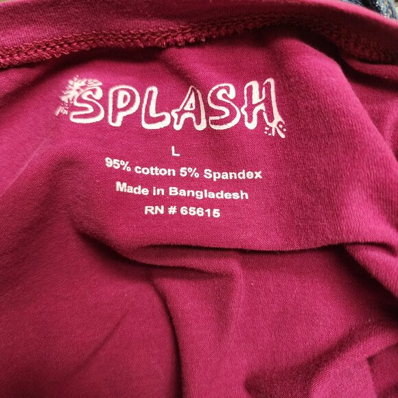 Splash Fusia Pink Purple Long Sleeve Top Sexy Scoop Neck Form Fitting Large - Picture 3 of 5